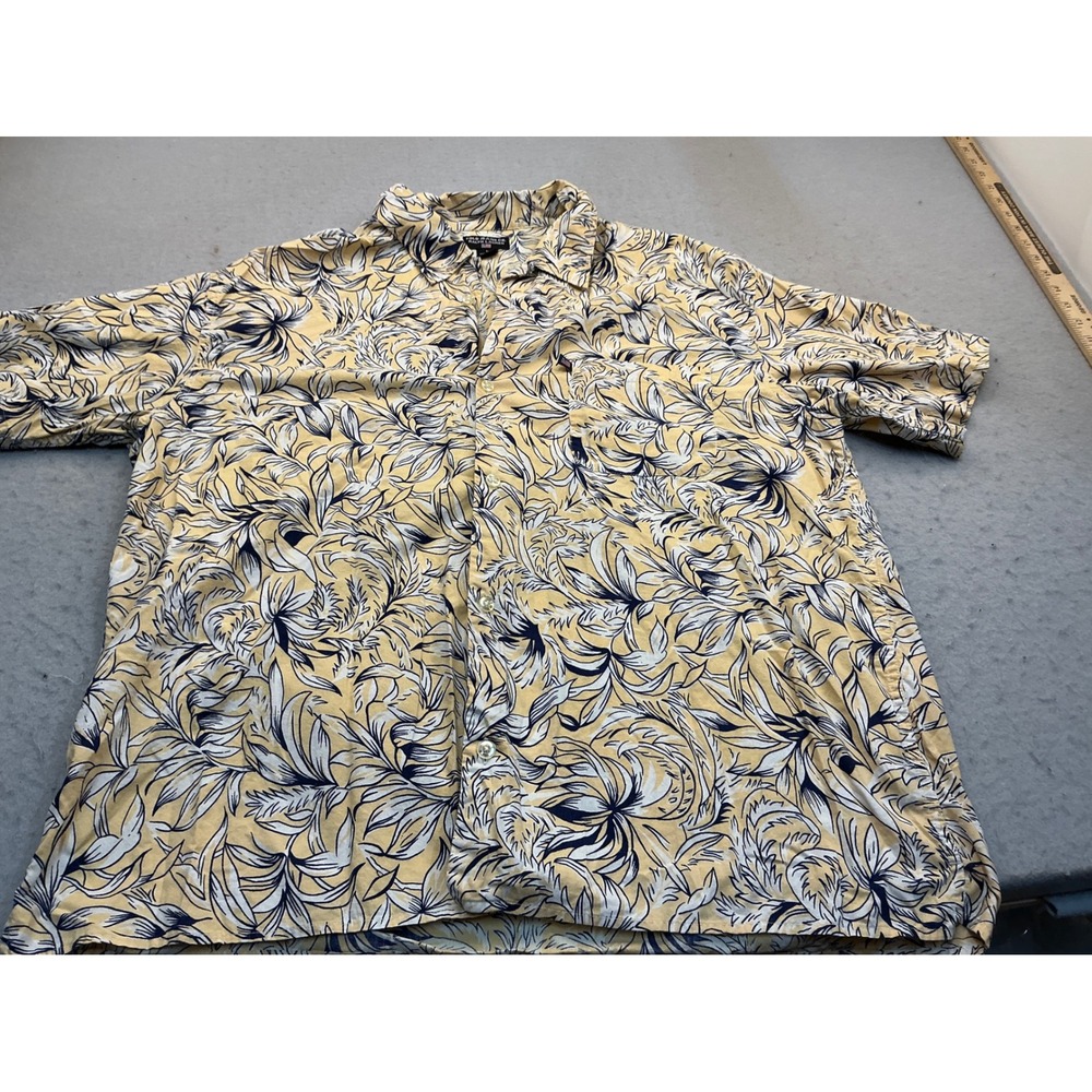 Polo Ralph Lauren Hawaiian Shirt Mens L Yellow Blue Tropical Floral Button Up